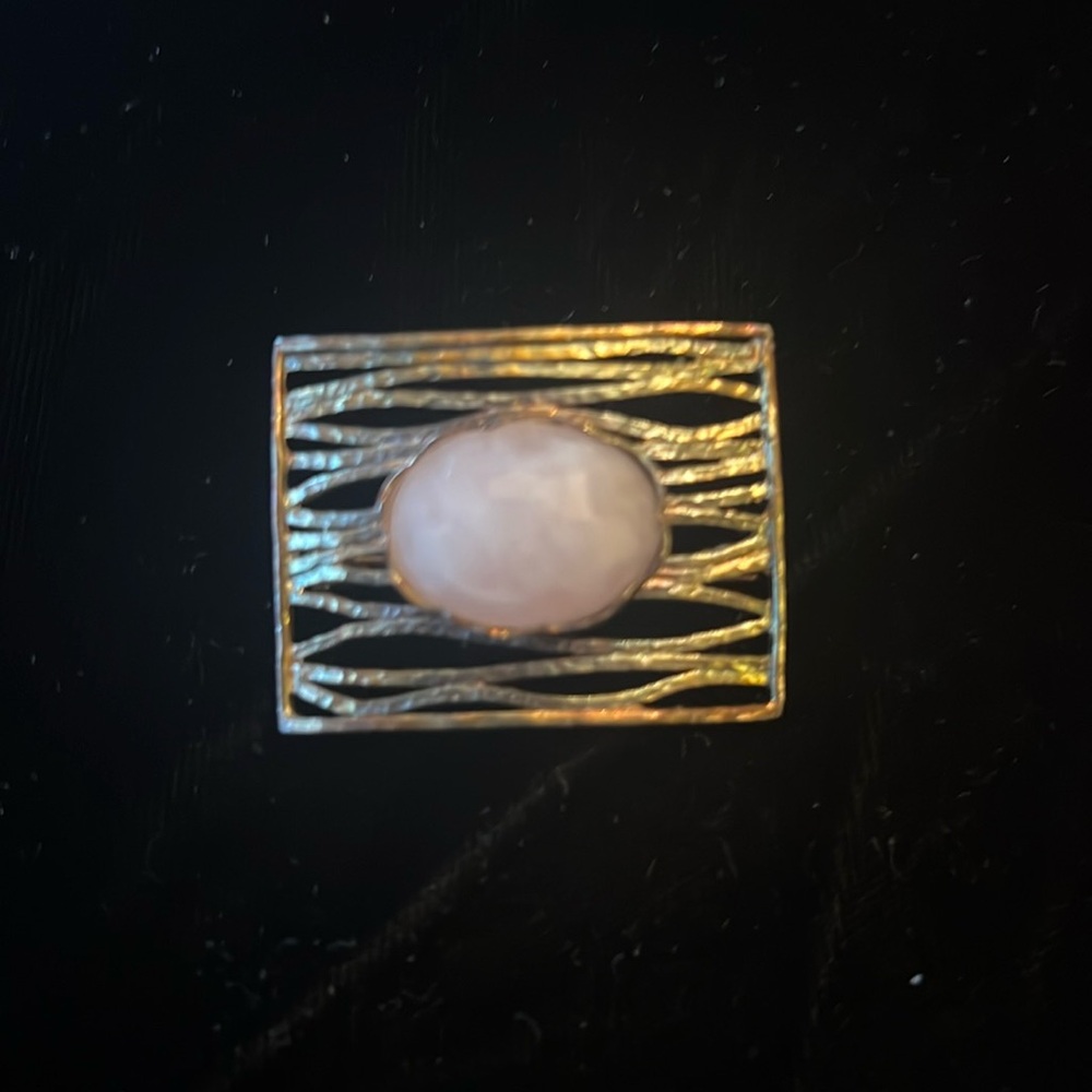 VTG Sterling Silver Modernist Brooch | Faceted Rose Quartz Stone Pin